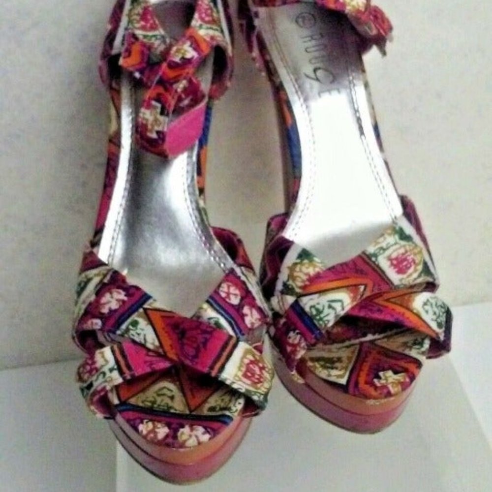 Pink Red High Heels Slingback Size 7.5 Peep Toe